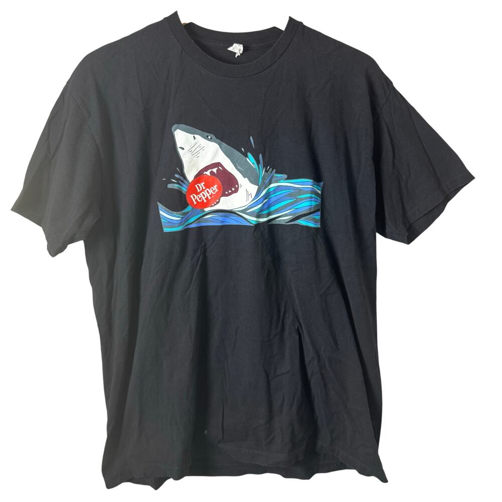 Alstyle Dr Pepper T-Shirt Men’s XL Black Jaws Shark Graphic Cotton Funny Casual